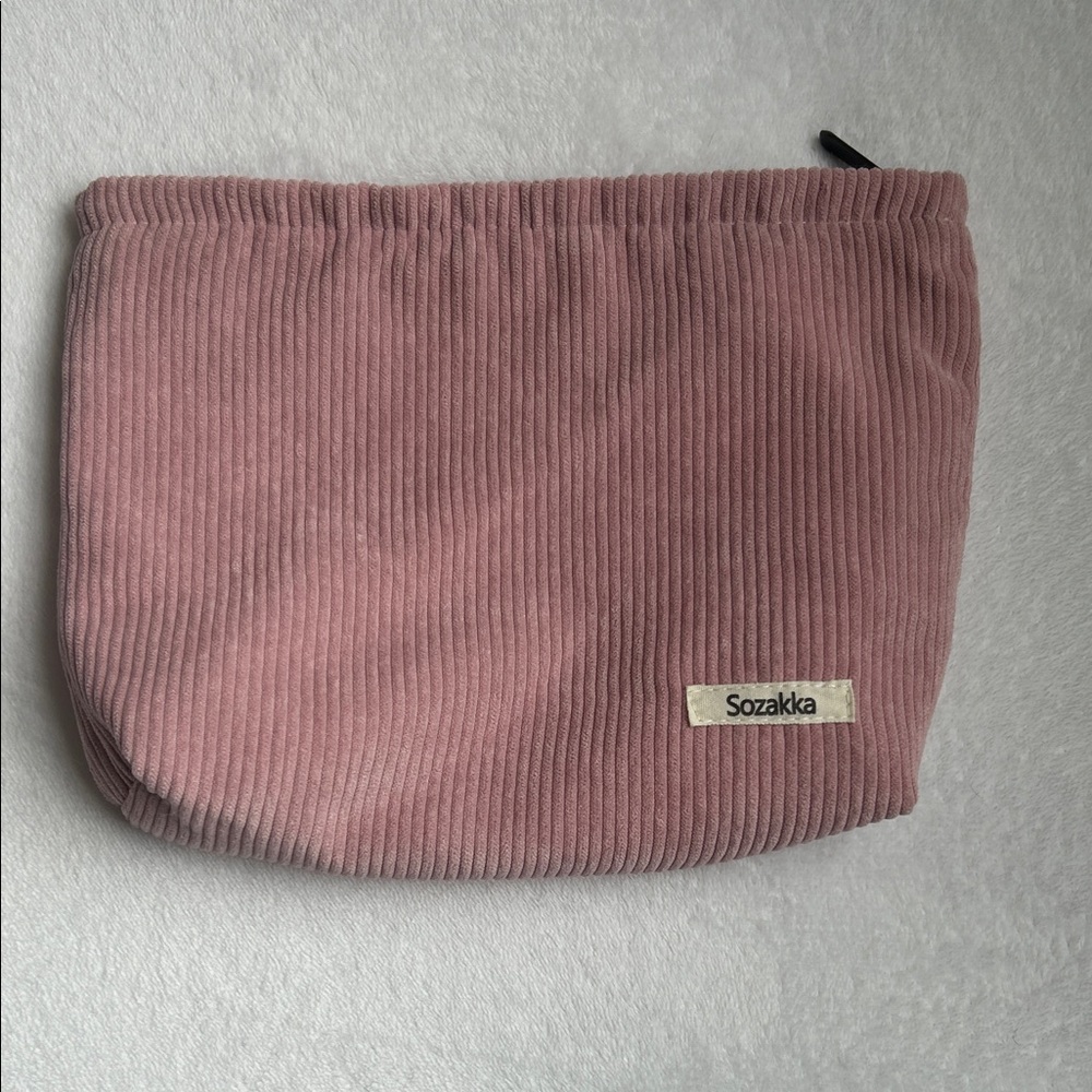Pink Corduroy Makeup Bag